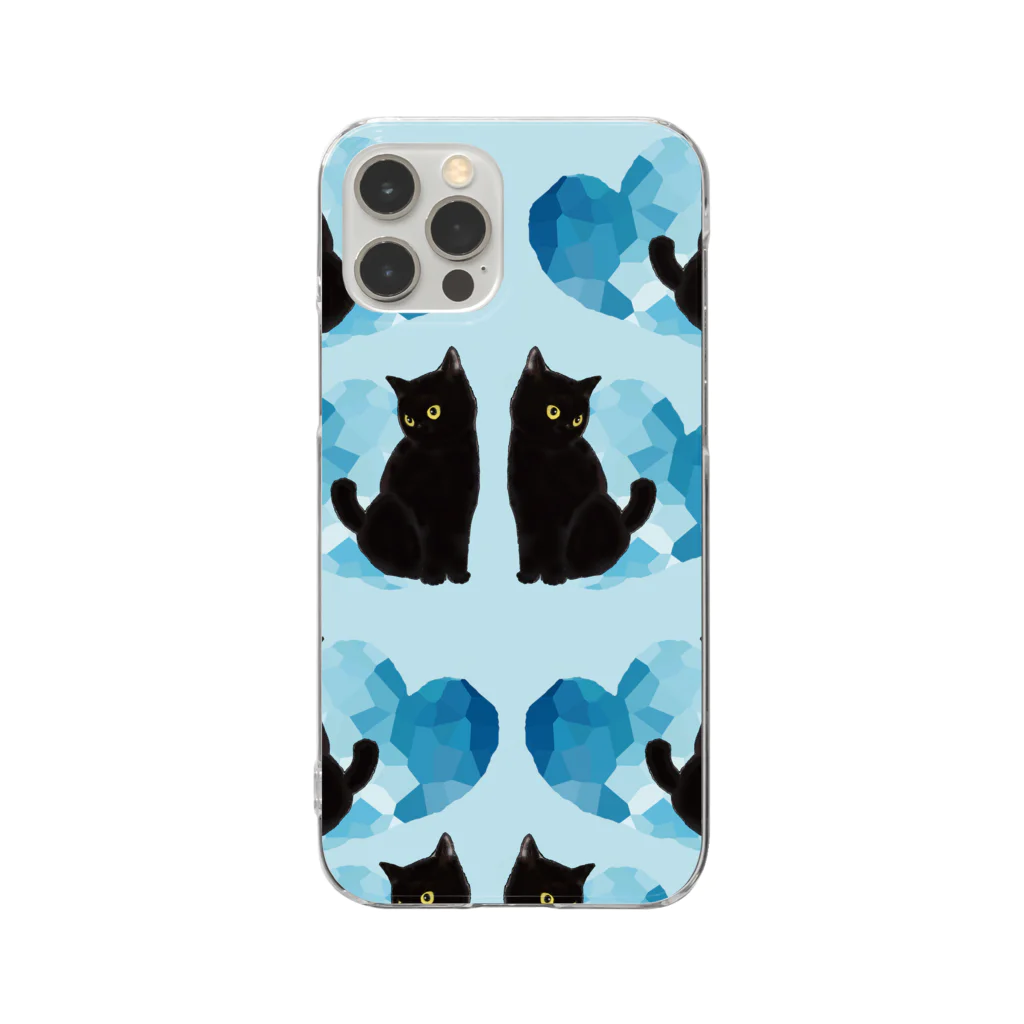 WAMI ARTの黒猫ハートたくさん Clear Smartphone Case