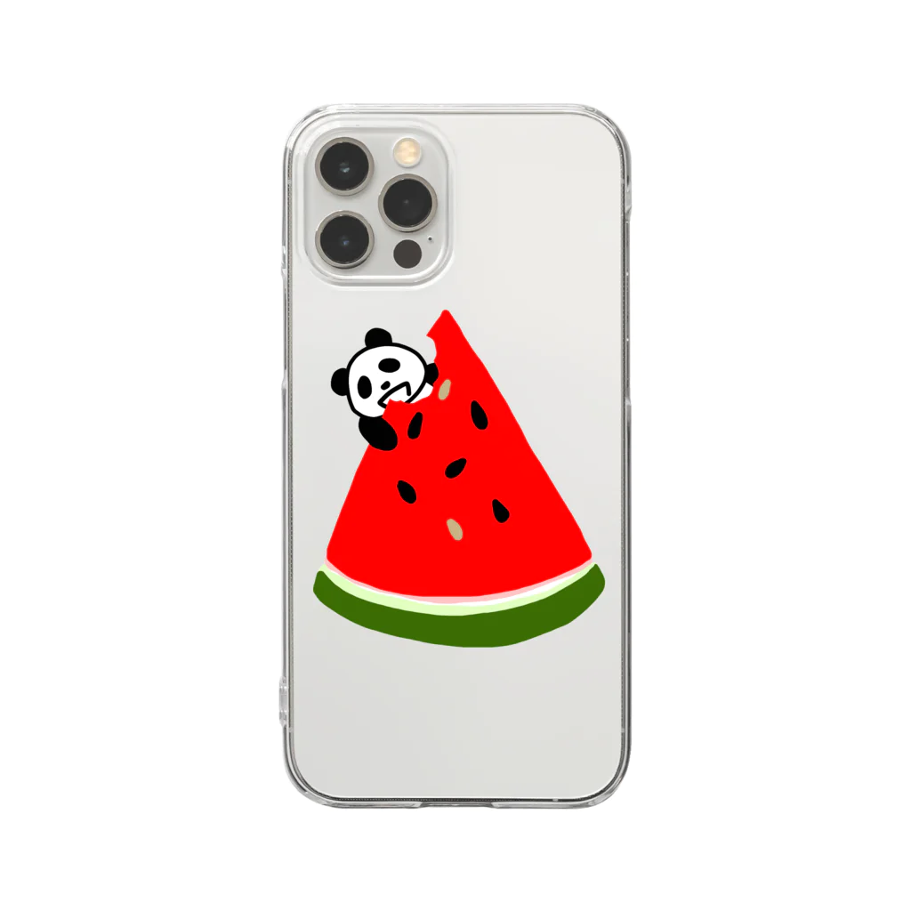 ★Panda Cafe★のスイカ★パンダ Watermelon Panda クリアスマホケース