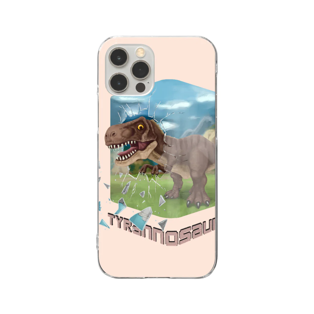 すとろべりーガムFactoryのティラノサウルス スマホケース (薄いピンク) Clear Smartphone Case