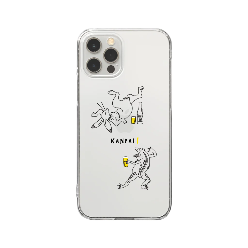 ビールとアート TM-3 Designの名画 × BEER（鳥獣戯画）黒線画 Clear Smartphone Case