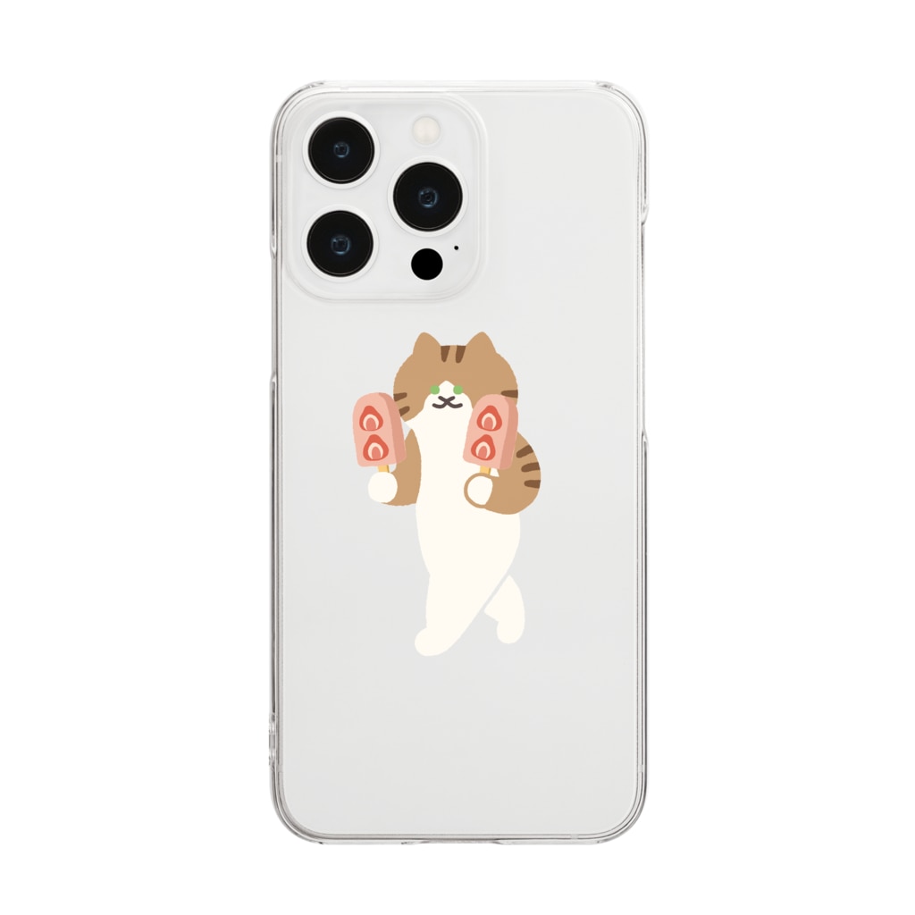 SUIMINグッズのお店のいちごアイスをあざとく運ぶねこ Clear Smartphone Case