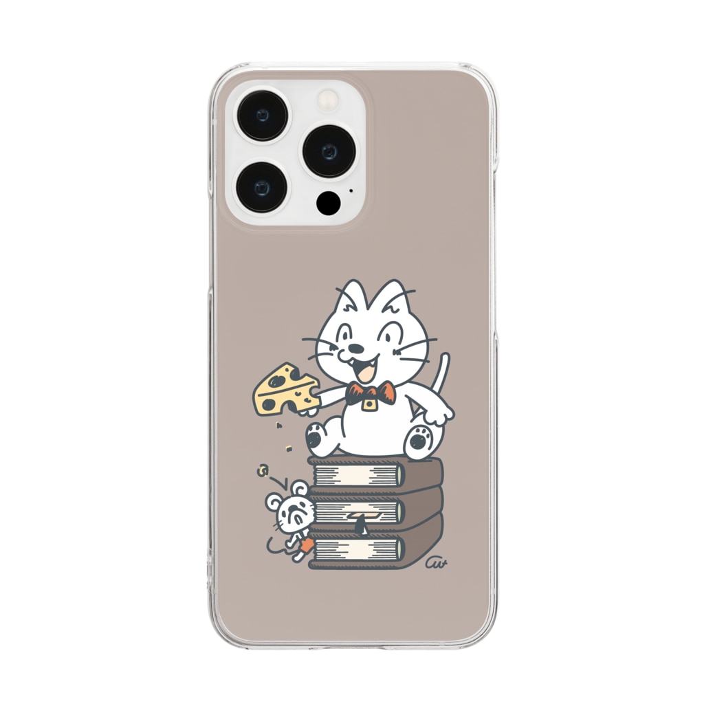 イラスト MONYAAT のねことネズミと例のチーズ Aブラウン Clear Smartphone Case