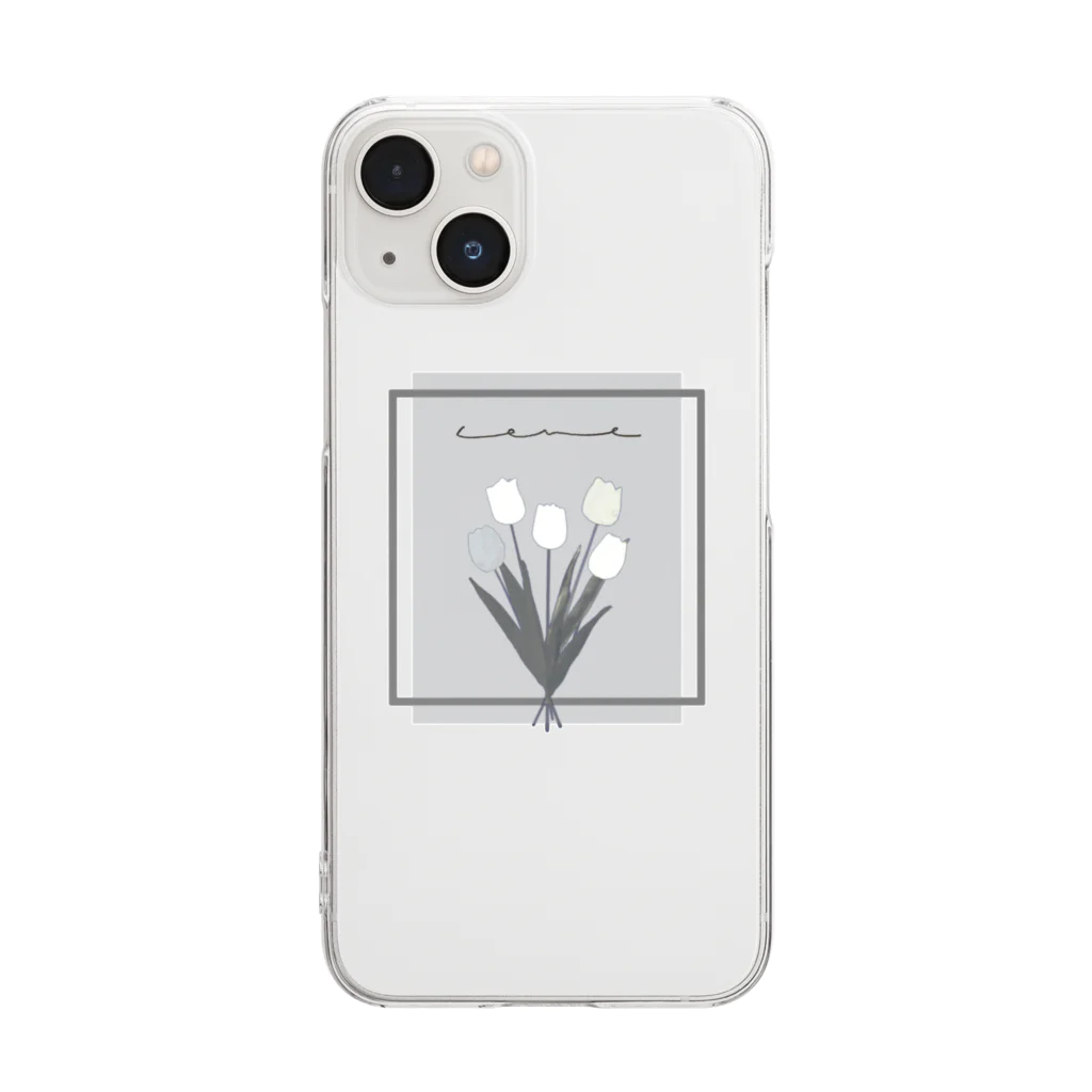 rilybiiのgrayish color × white × charcoal ×  tulip bouquet Clear Smartphone Case