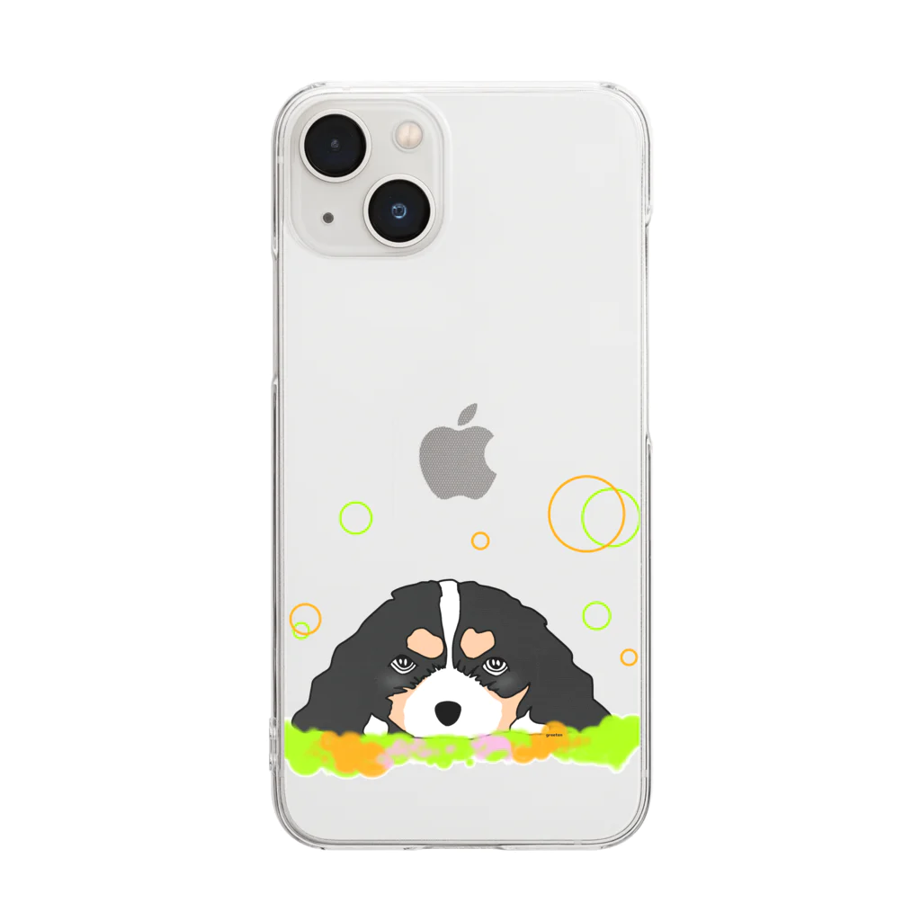 greetenのキャバリアトライカラー癒し犬 Clear Smartphone Case