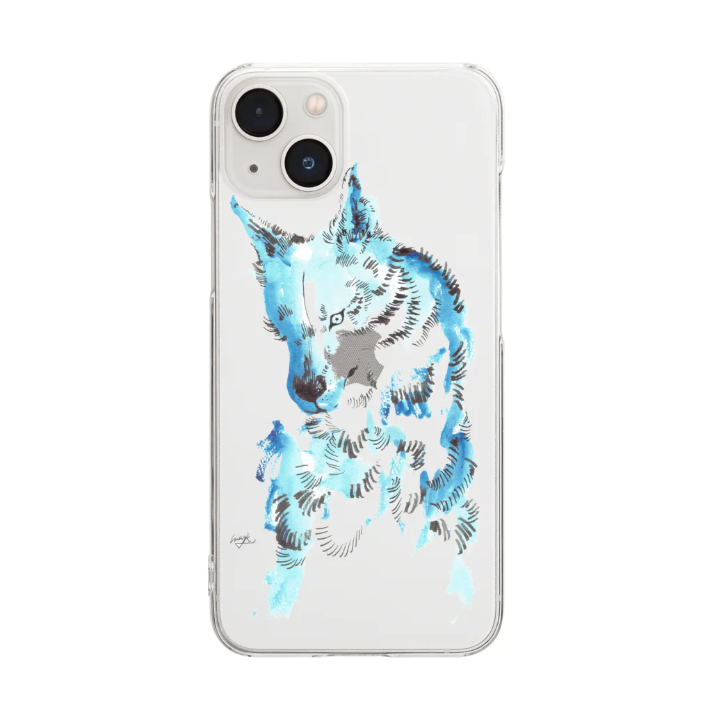 made blueのWatercolor wolf Clear Smartphone Case