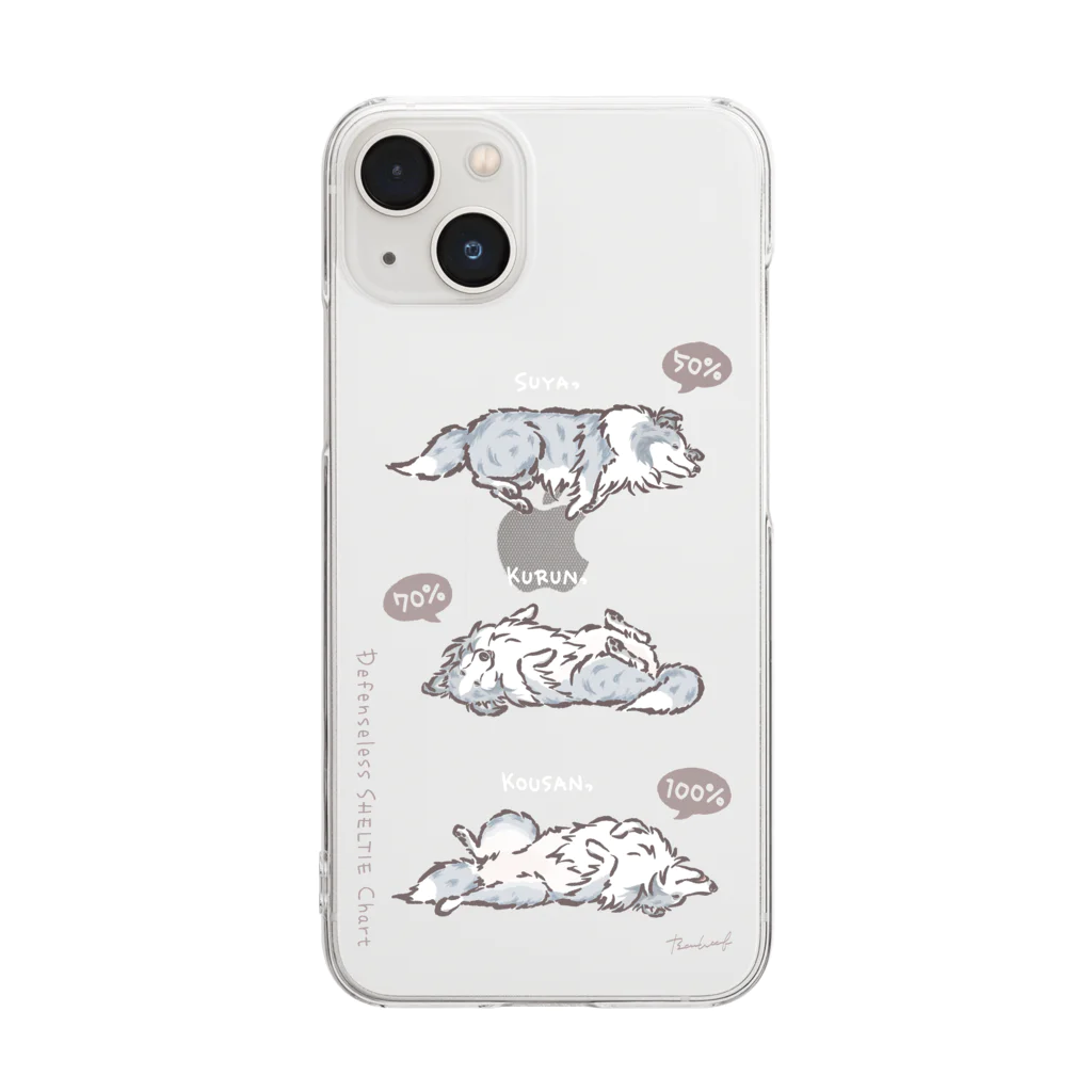 BowWoof ShopのiPhone11~/白字/バイブルー● シェルティ無防備でもしもし Clear Smartphone Case