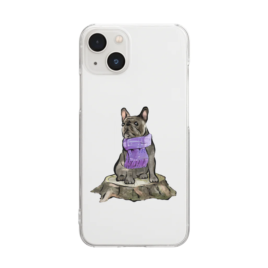 犬グッズの店しえるぶるーのマフラー犬　フレンチブルドッグ　ブリンドル Clear Smartphone Case