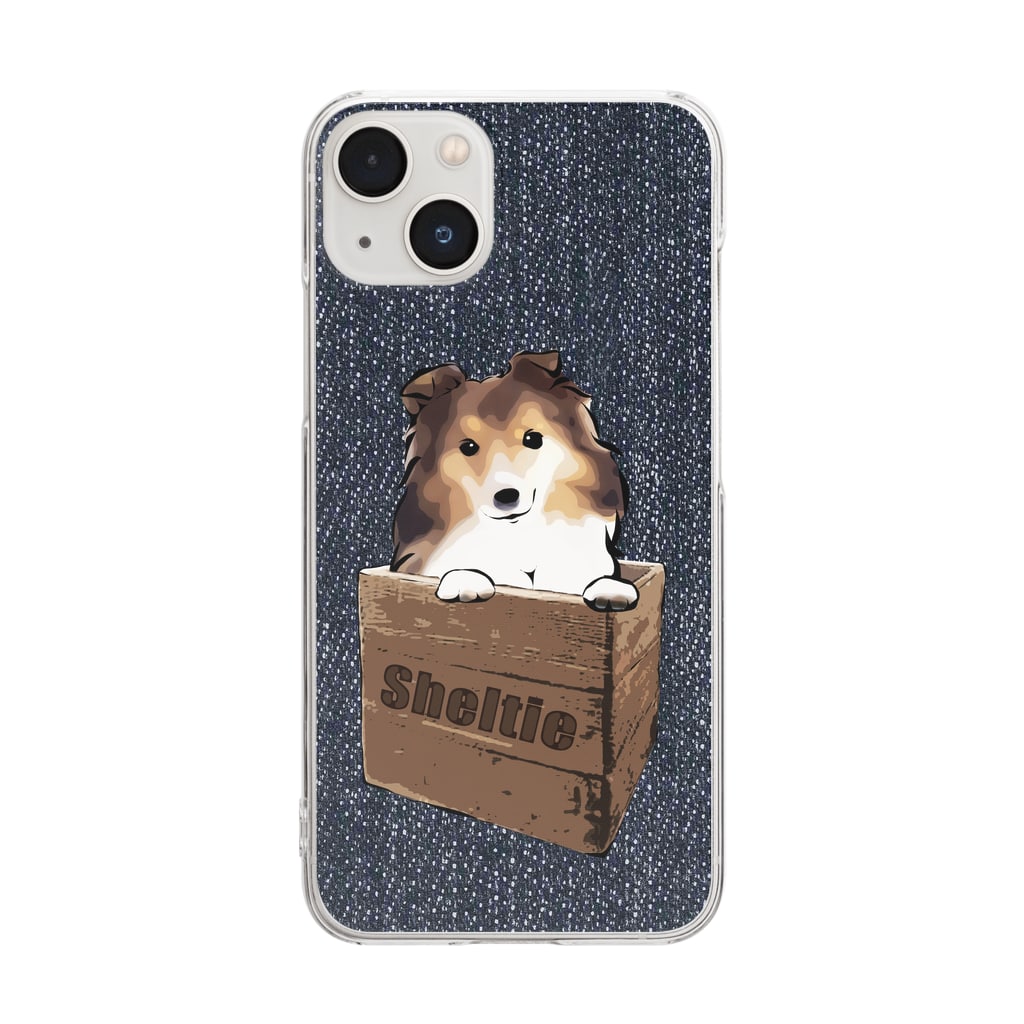 犬グッズの店しえるぶるーの箱入り犬　シェルティー　デニム Clear Smartphone Case
