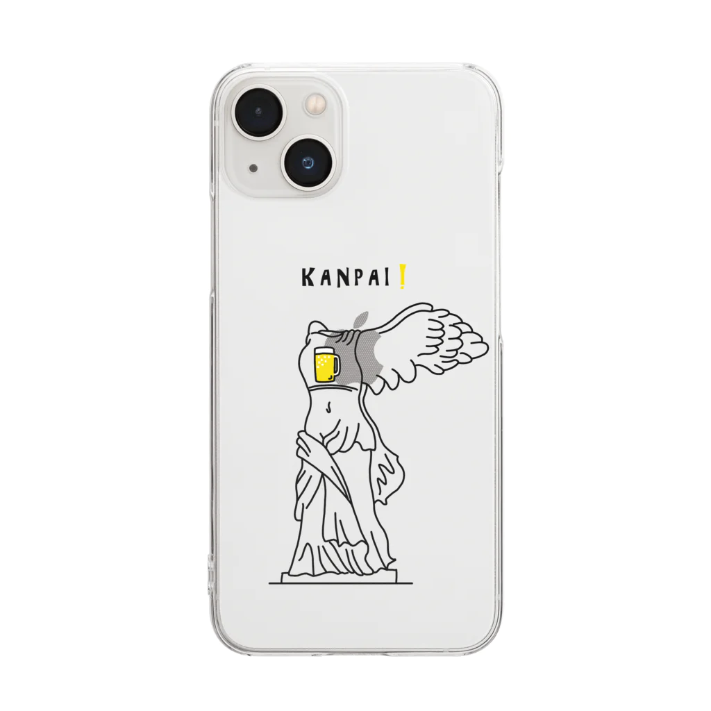 ビールとアート TM-3 Designの彫刻 × BEER（サモトラケのニケ）黒線画 Clear Smartphone Case