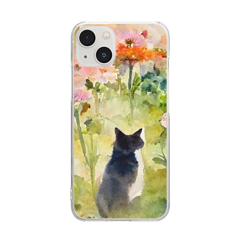 ccaattの花畑に迷い込む猫 Clear Smartphone Case