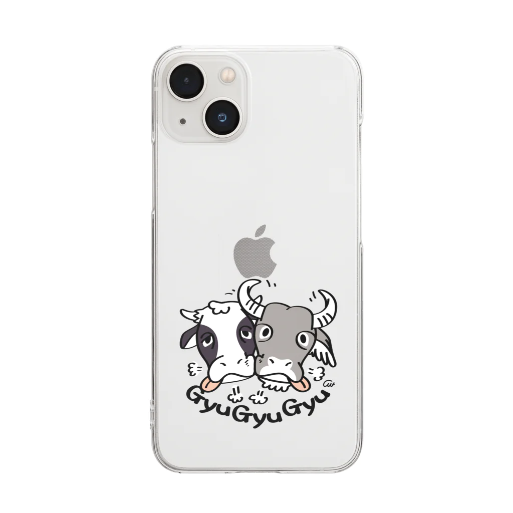 イラスト MONYAAT のワンポイント 牛のギュウギュウB Clear Smartphone Case