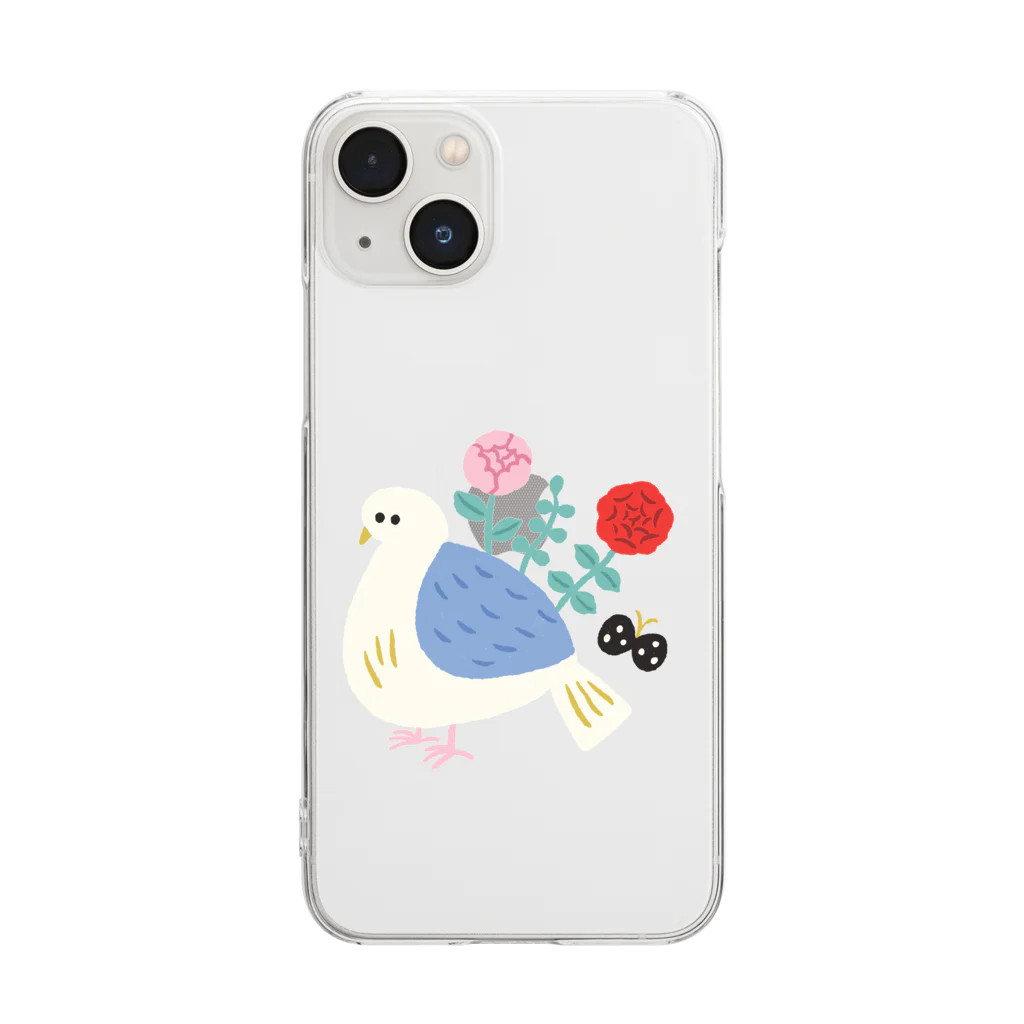 かわべしおん | イラストレーターのお花の生えた鳥 Clear Smartphone Case