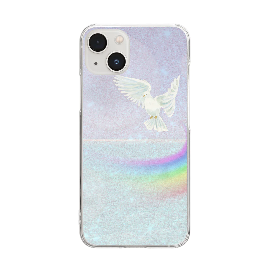 canvaアートデザインの海と鳥と虹 Clear Smartphone Case
