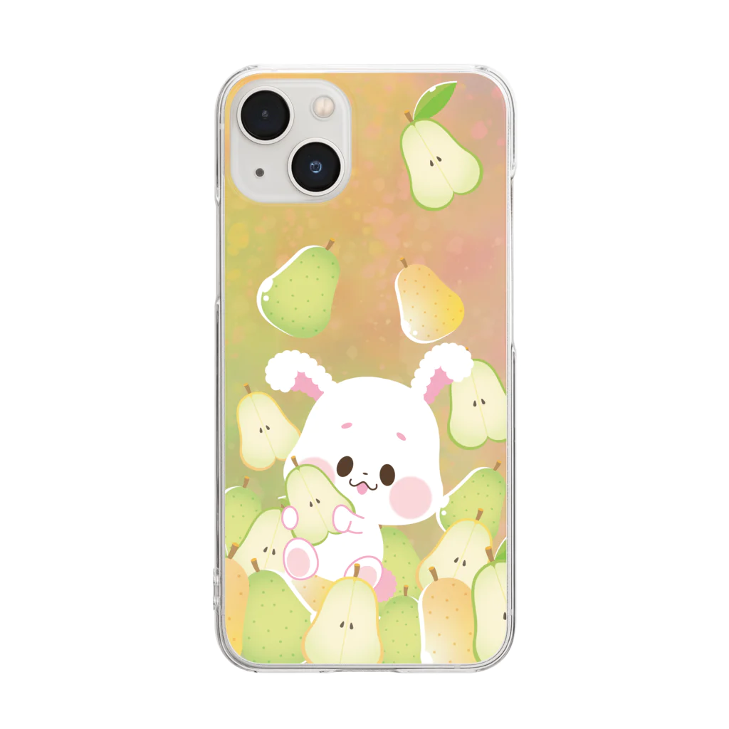 ゆるかわグラデーション＠NonnoDesignLaboの洋ナシ×白うさぎ Clear Smartphone Case