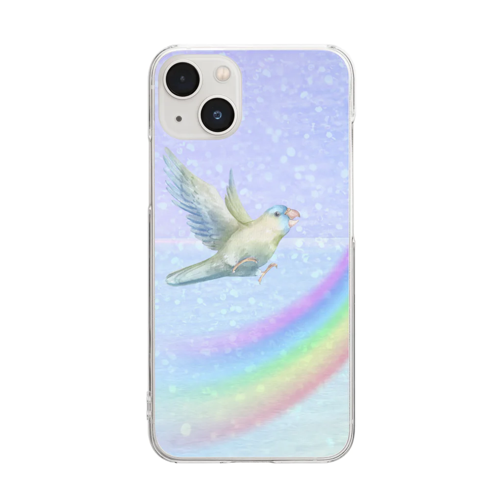 canvaアートデザインの鳥と虹と海 Clear Smartphone Case