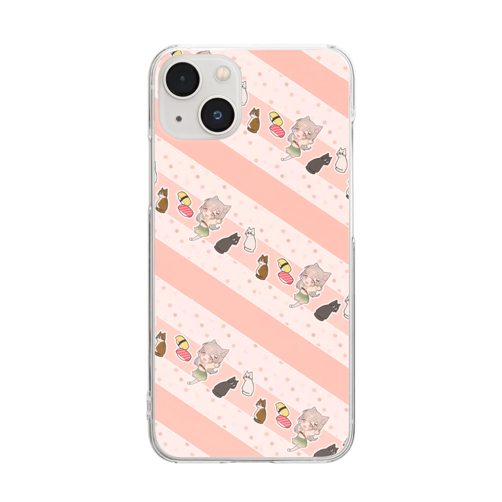 手毬寿司子🐱🍣の寿司子＆猫　ライン Clear Smartphone Case