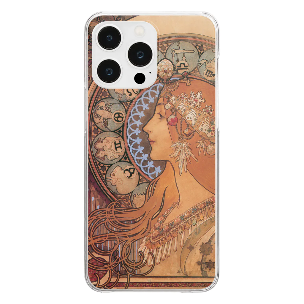 SONOTENI-ARTの014-003　アルフォンス・ミュシャ　『黄道十二宮』　クリア　スマホケース　iPhone 14ProMax/14Plus/13ProMax/12ProMax/11ProMax専用デザイン　CC5-2 Clear Smartphone Case