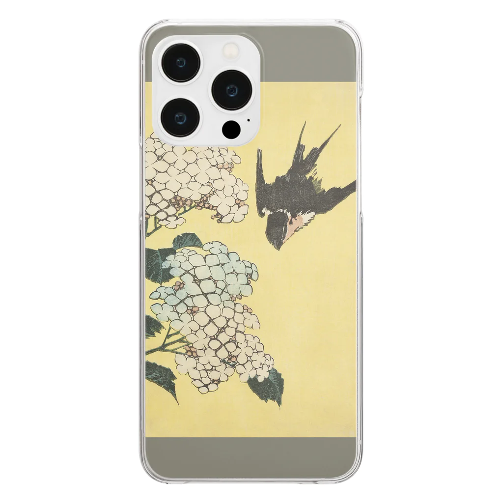 SONOTENI-ARTの003-009　葛飾北斎　『紫陽花に燕』　クリア　スマホケース　iPhone 14ProMax/14Plus/13ProMax/12ProMax/11ProMax専用デザイン　CC5-2 Clear Smartphone Case
