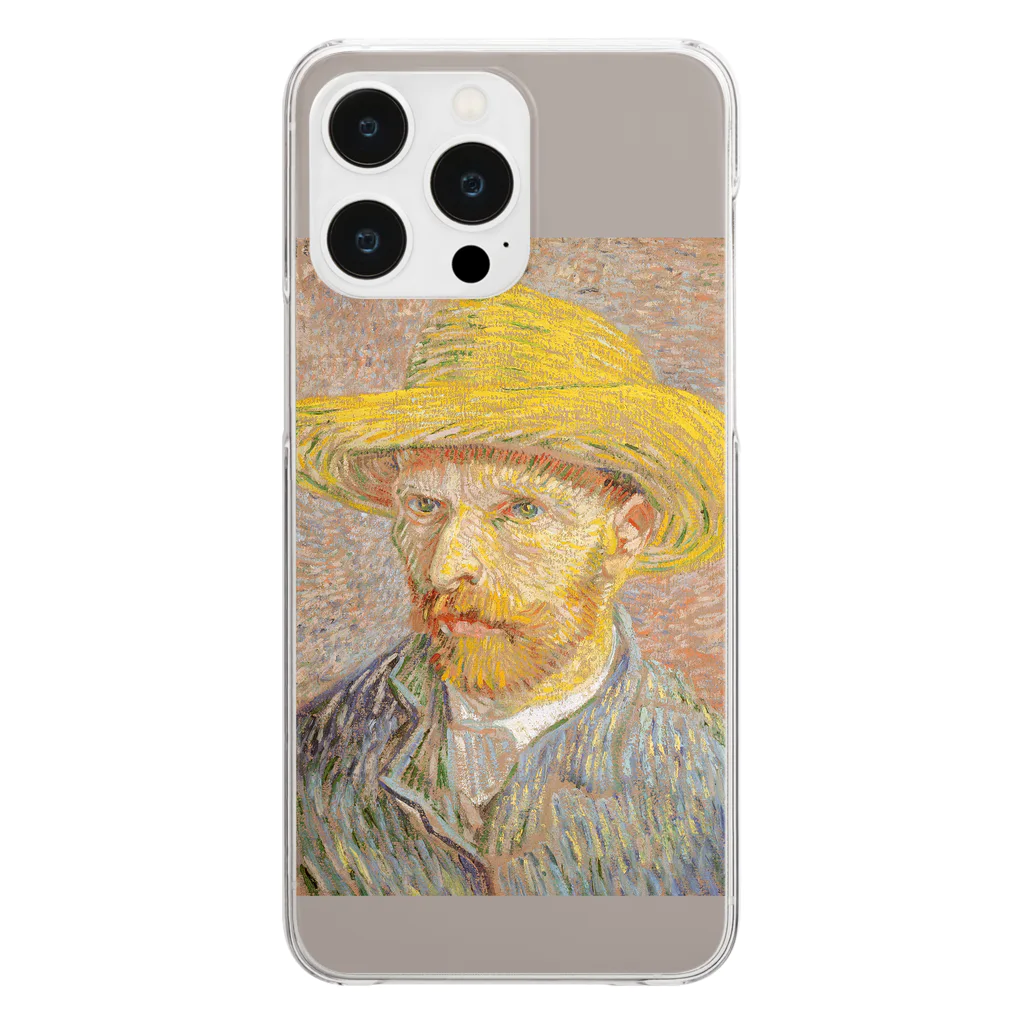 SONOTENI-ARTの005-001　ゴッホ　『麦わら帽子を被った自画像』(1887年）　クリア　スマホケース　iPhone 14ProMax/14Plus/13ProMax/12ProMax/11ProMax専用デザイン　CC5-2 Clear Smartphone Case