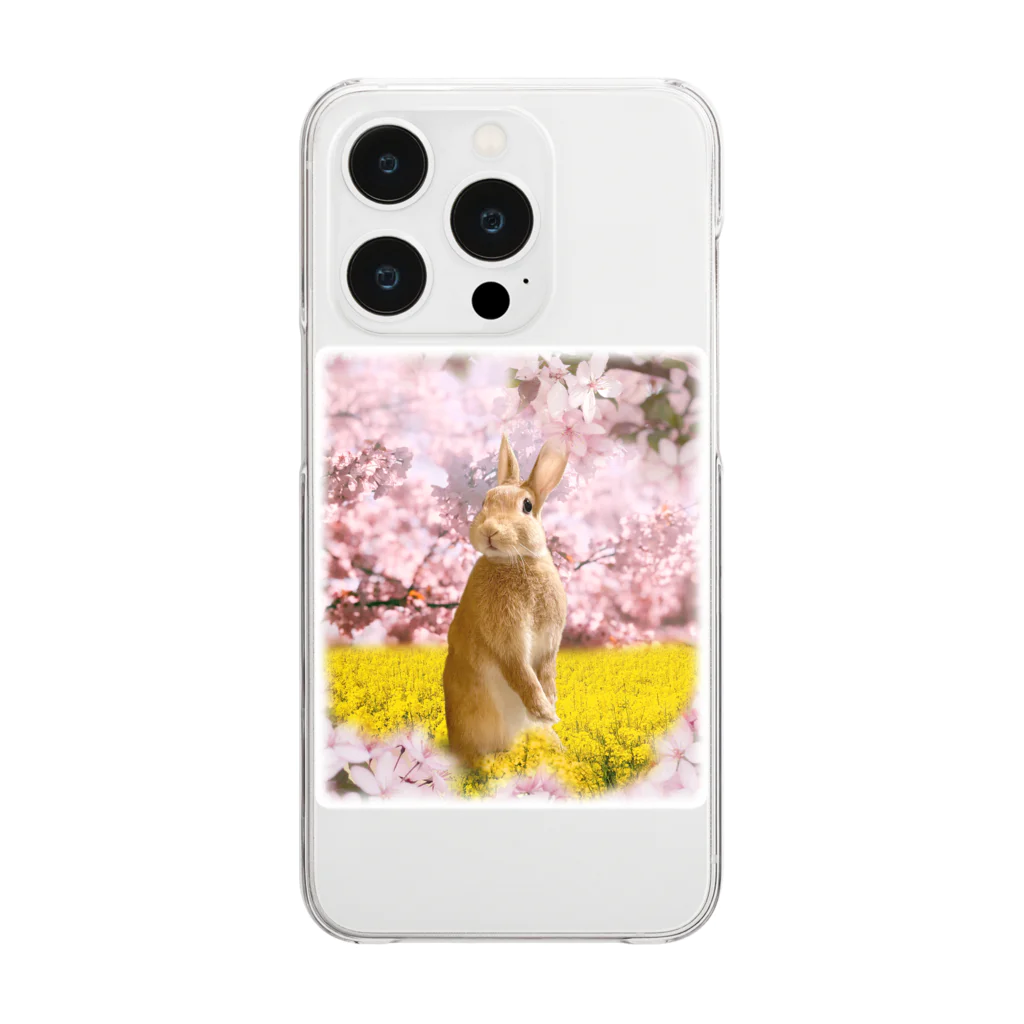 うさぎのうみちゃんねるショップのお花見うさぎ-うさぎのうみ Clear Smartphone Case