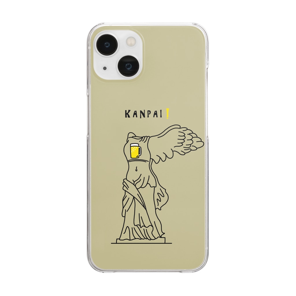 TM-3 Designの彫刻 × BEER（サモトラケのニケ）黒線画-サンドベージュ Clear Smartphone Case