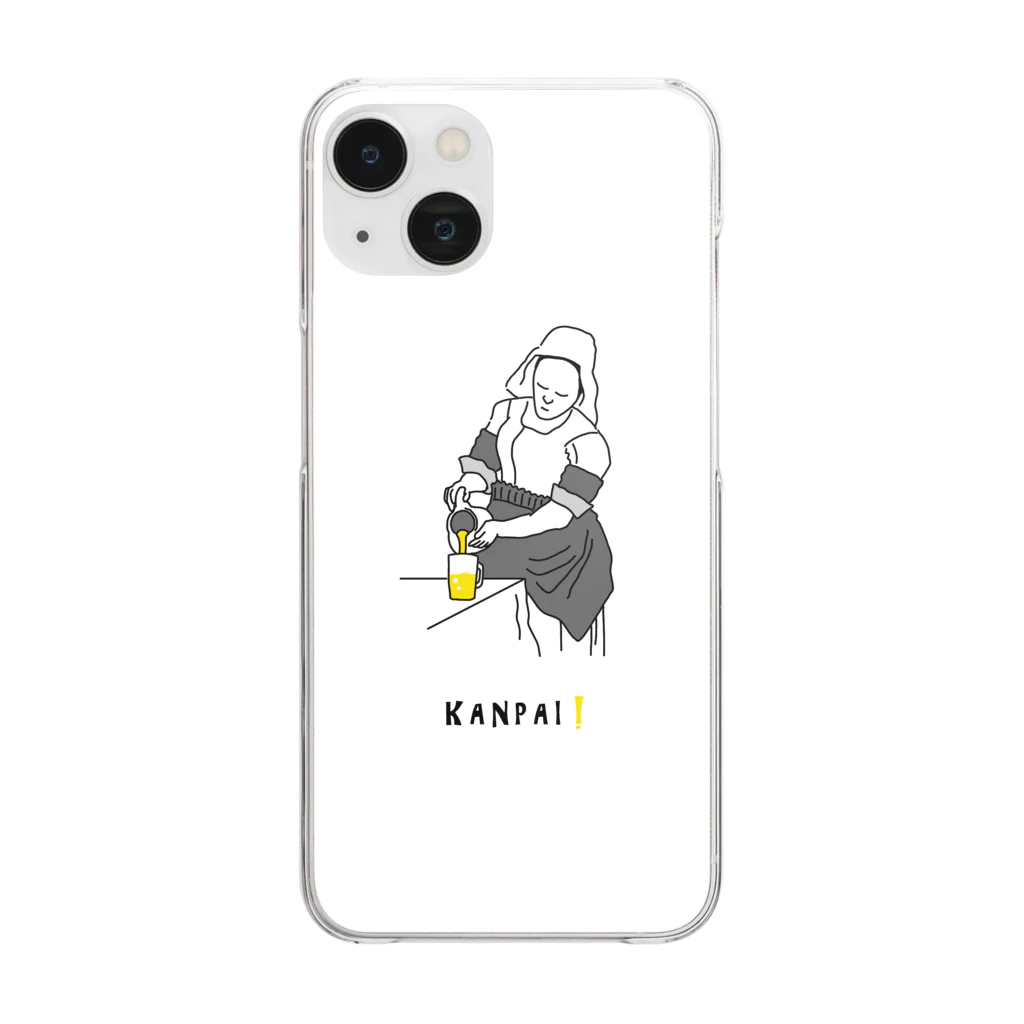 ビールとアート TM-3 Designの名画 × BEER（牛乳を注ぐ女）黒線画 Clear Smartphone Case