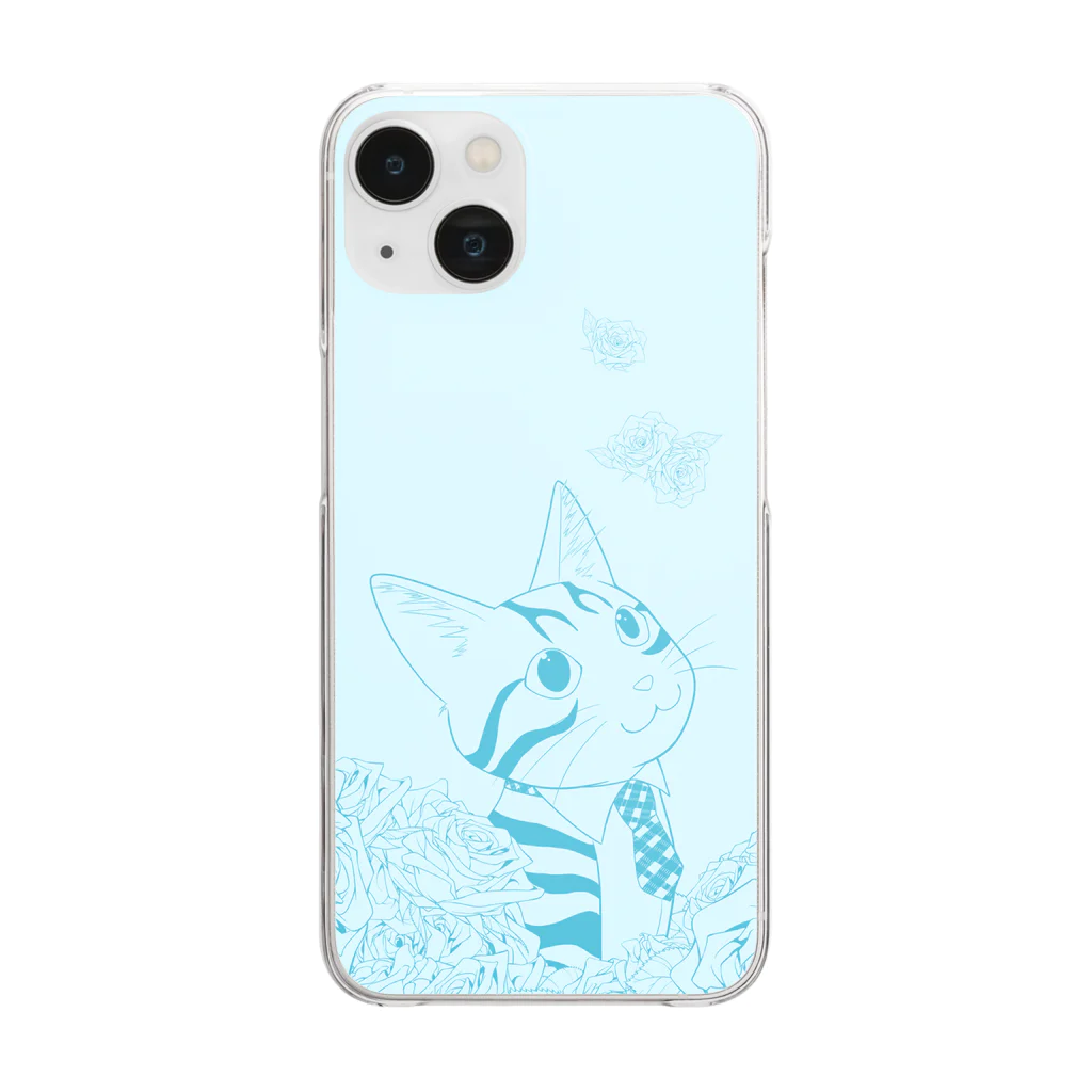 アトリエ『猫虹彩パレット』🐈🌈🎨の【だいだいいろ】薔薇とれおんくん(デフォルメver.) Clear Smartphone Case