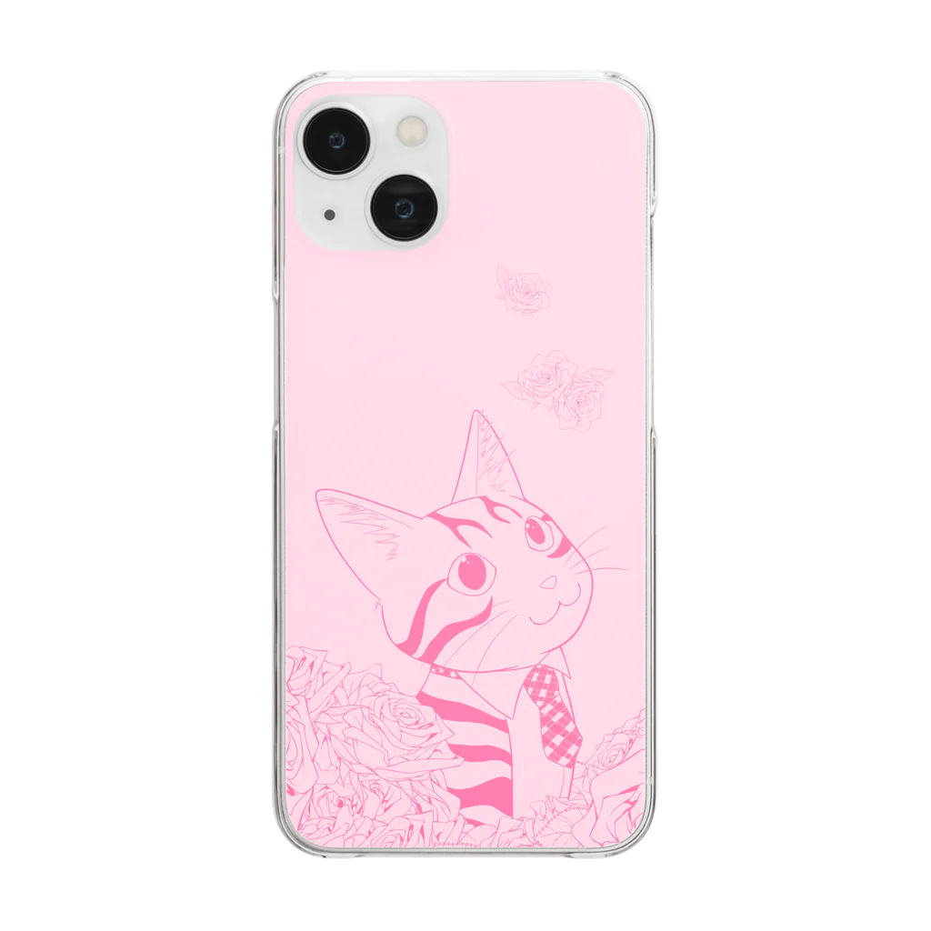 アトリエ『猫虹彩パレット』🐈🌈🎨の【だいだいいろ】薔薇とれおんくん(デフォルメver.) Clear Smartphone Case