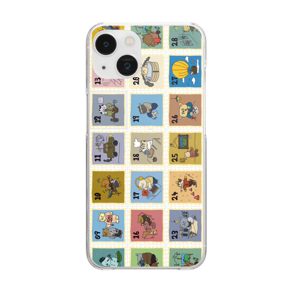 mikitoartの猫の切手風イラスト Clear Smartphone Case