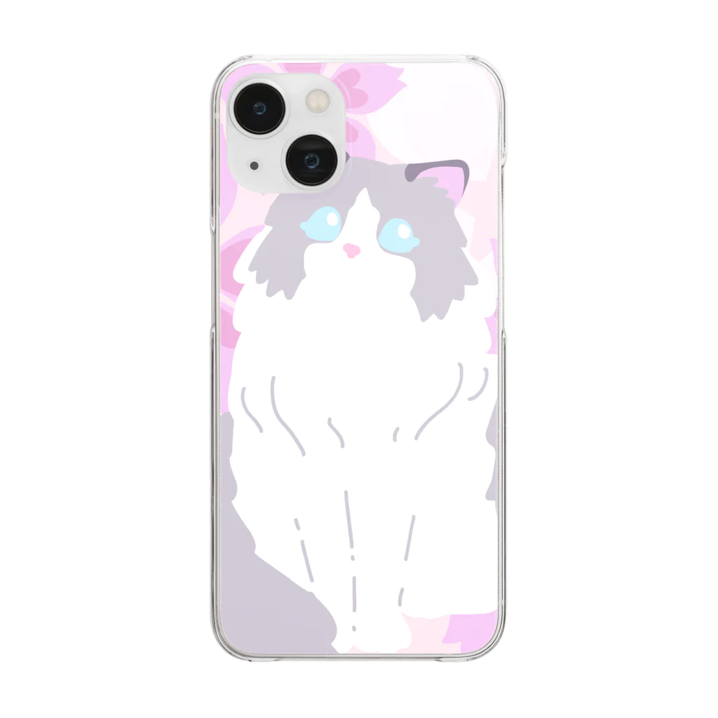 Kotetsu diary(SUZURI店)のラグドール×桜 Clear Smartphone Case