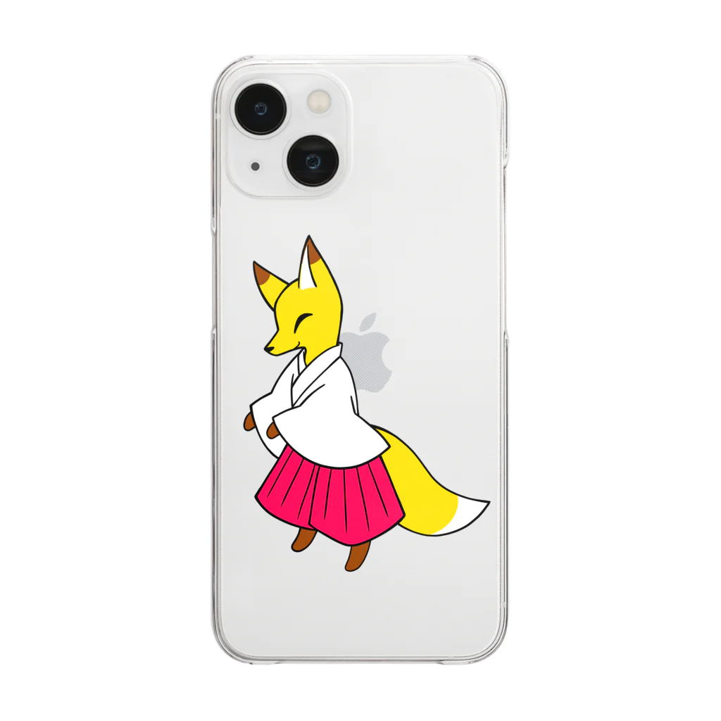 睡魔バクの動物お洋服シリーズ　巫女キツネ Clear Smartphone Case