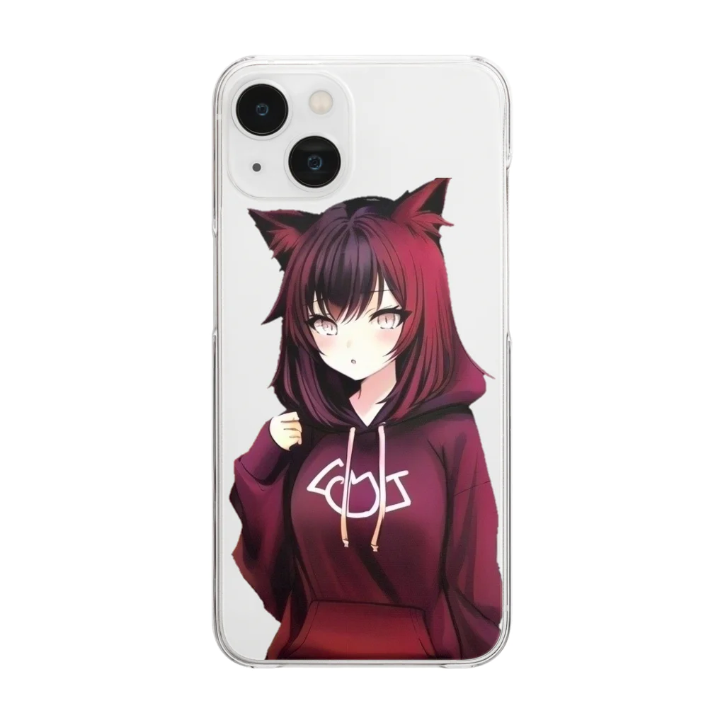 Red & Brack の猫耳パーカー Clear Smartphone Case