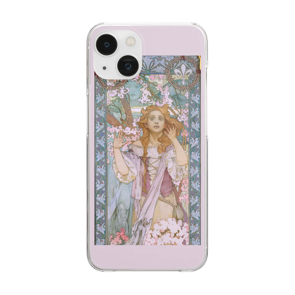 SONOTENI-ARTの014-008　アルフォンス・ミュシャ　『Jeanne d'Arc』　クリア　スマホケース　iPhone 14/14Pro/13/13Pro/12/12Pro/11専用デザイン　CC5-1 クリアスマホケース