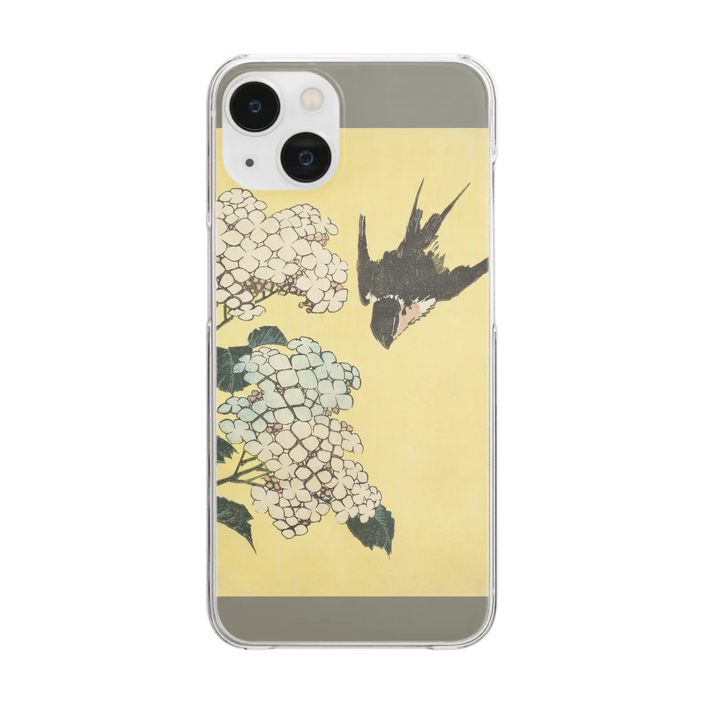 SONOTENI-ARTの003-009　葛飾北斎　『紫陽花に燕』　クリア　スマホケース　iPhone 14/14Pro/13/13Pro/12/12Pro/11専用デザイン　CC5-1 Clear Smartphone Case