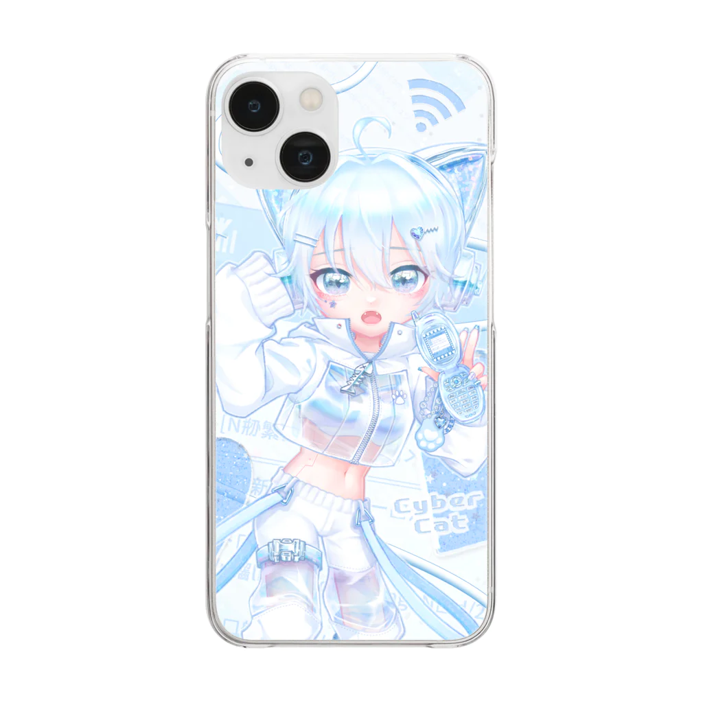 IENITY　/　MOON SIDEのさいばーにゃんこ 💙 ブルー - iPhoneCase クリアスマホケース