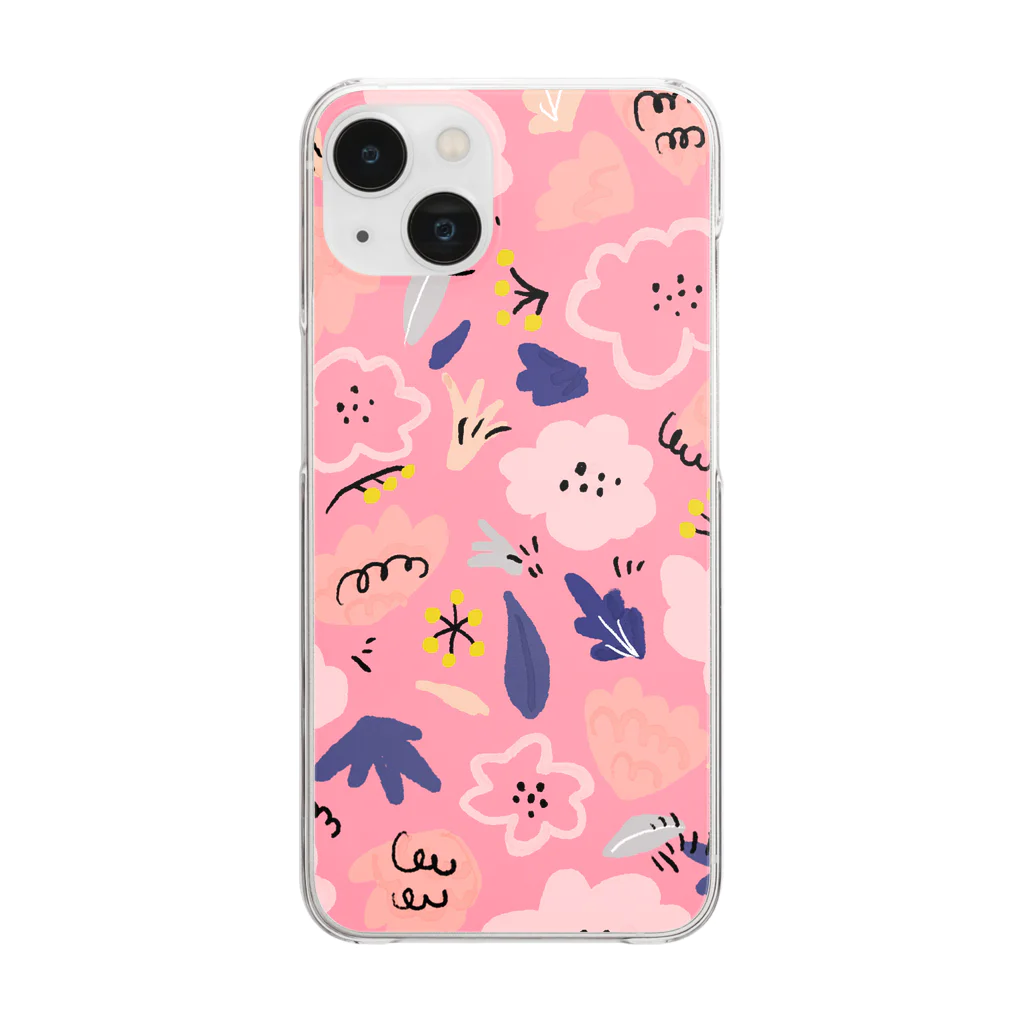 Katie（カチエ）の抽象的な手描きの花柄（ピンク） Clear Smartphone Case