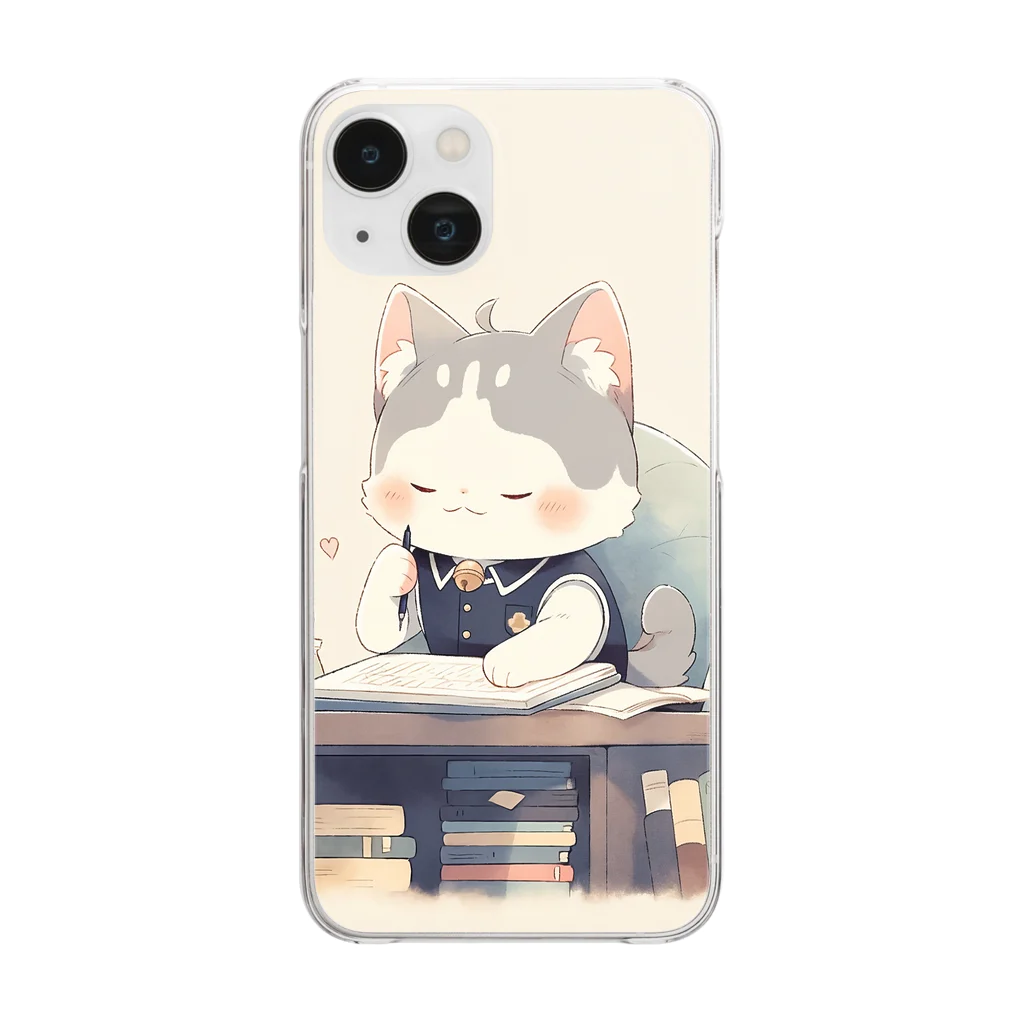 Cute ケース屋の#にゃんこ #勉強中 #癒し Clear Smartphone Case