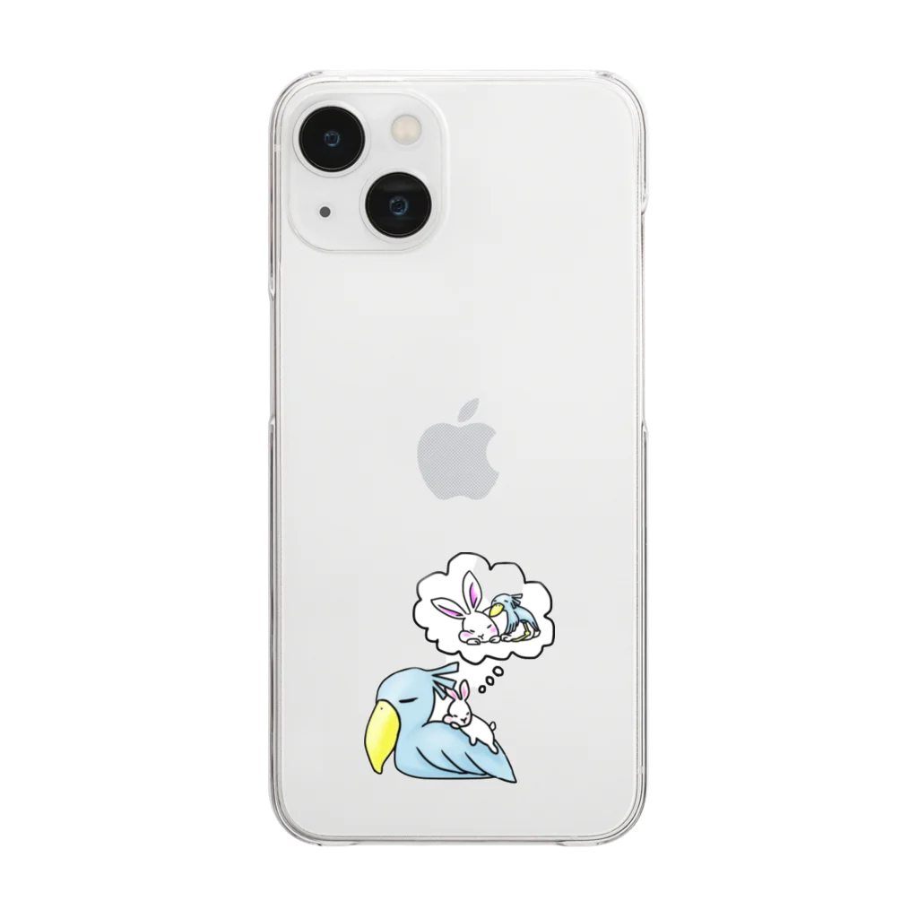 走りたいハシビロコウのおひるねハシビロコウ&うさぎ Clear Smartphone Case