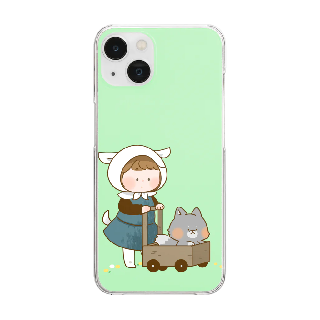 フタバ（イラストレーター・マンガ家）のゆるゆるとした子どもヤギさんと子どもオオカミさんグッズ Clear Smartphone Case