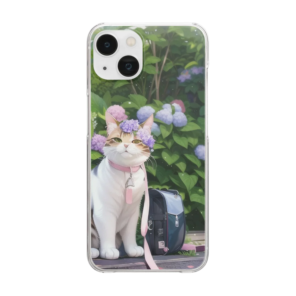 CROSS Kの紫陽花と猫 Clear Smartphone Case