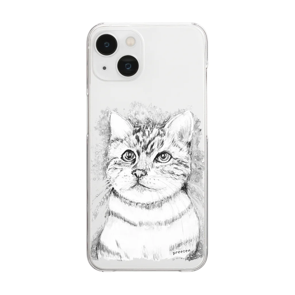 greetenのアート猫　モノクロ　 Clear Smartphone Case