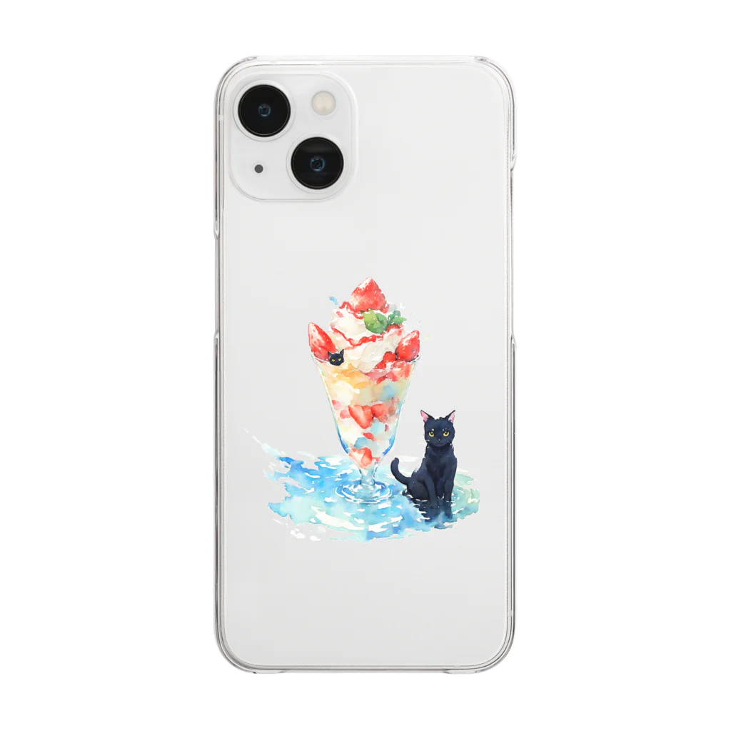 yuuの黒猫とパフェ Clear Smartphone Case