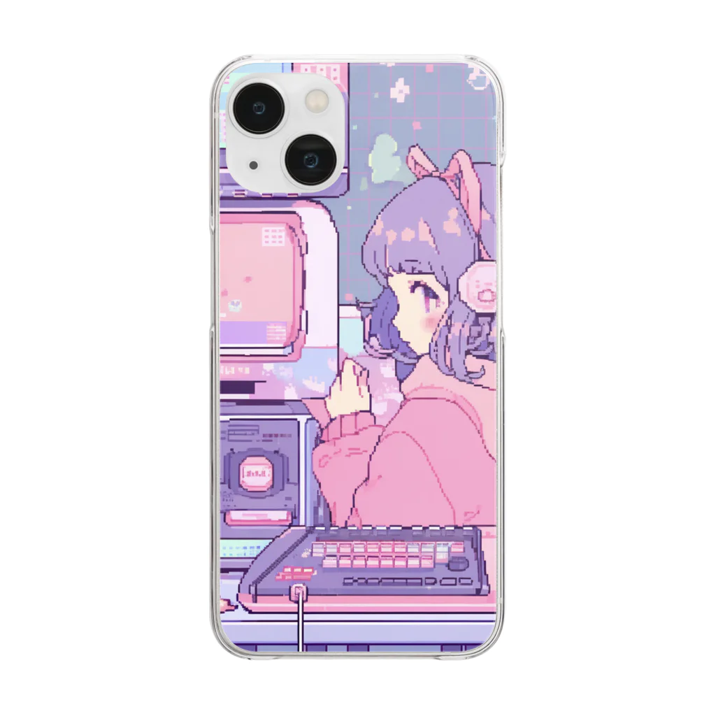 Sy Designのドット絵  ピンクの少女 クリアスマホケース