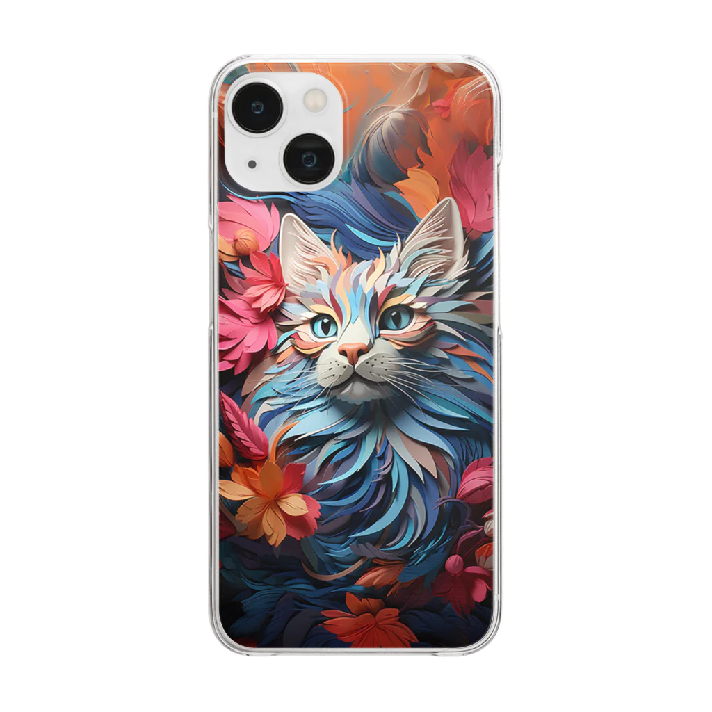 ANIMAL WORLDのペーパーアート Norwegian Forest Cat Clear Smartphone Case