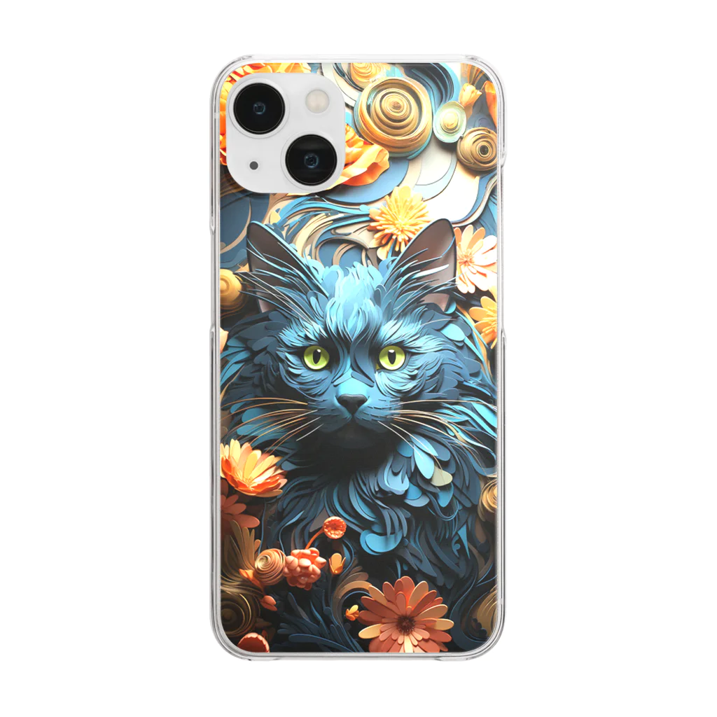 ANIMAL WORLDのペーパーアート Russian Blue Clear Smartphone Case