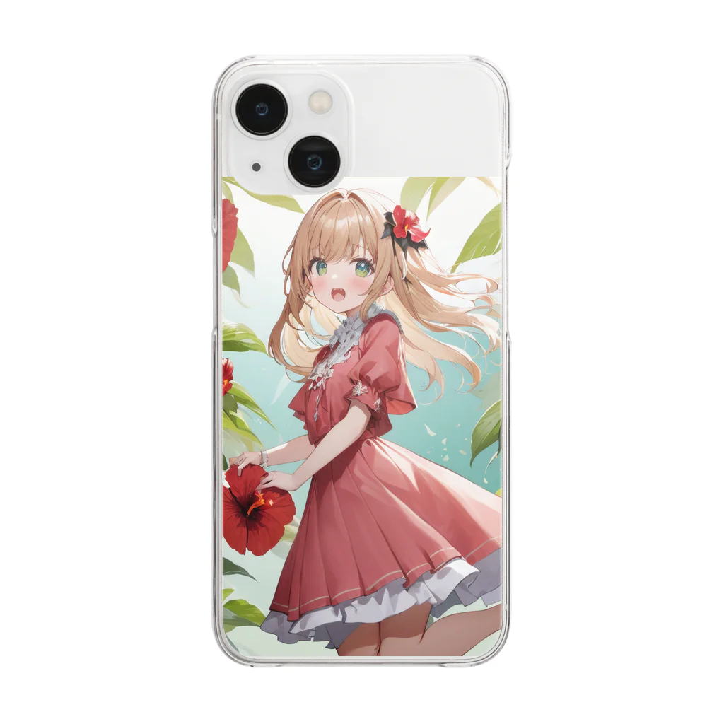 工房ruhuの花言葉ガール #54 ハイビスカス Clear Smartphone Case