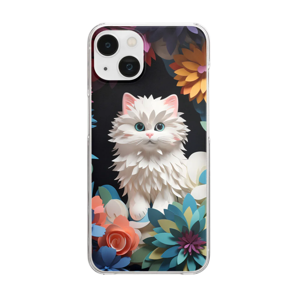 ANIMAL WORLDのペーパーアート Munchkin Cat Clear Smartphone Case