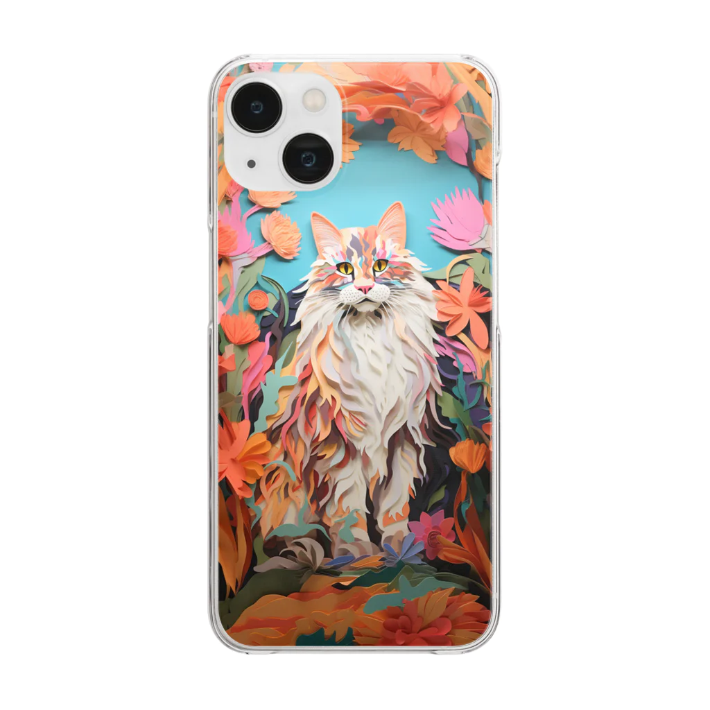 ANIMAL WORLDのペーパーアート Maine Coon Cat Clear Smartphone Case