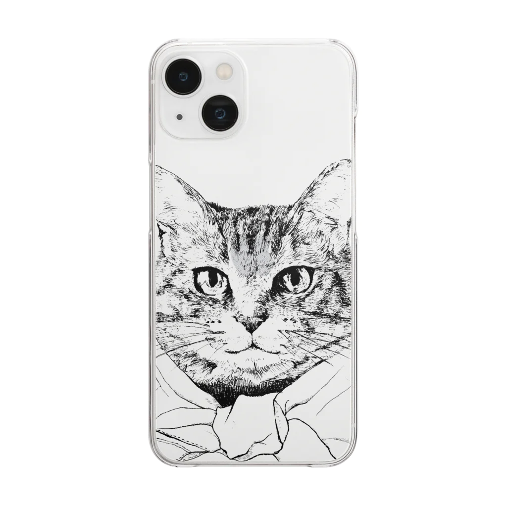 猫竹（nekotake)のペン画のしましま猫ちゃん Clear Smartphone Case