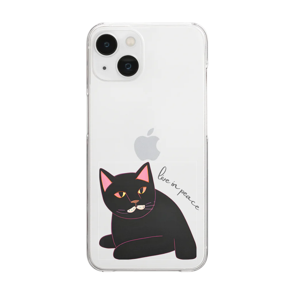 黒猫ショップの黒猫ちゃん-Live In Peace- Clear Smartphone Case